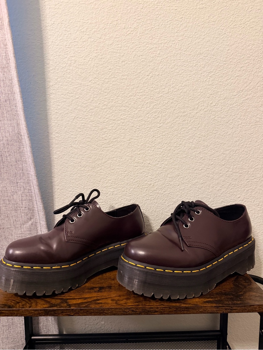 Dr. Martens 1461 Quad Smooth Leather Platform Shoes in Burgundy